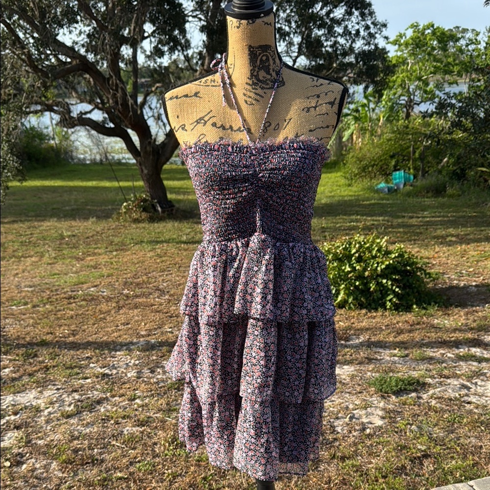 American Eagle Floral Halter Tiered Mini Dress Size Large
